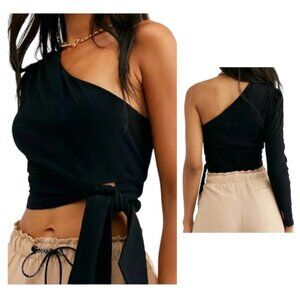 Free People Jayne Wrap Top Black One Shoulder Asymmetrical M